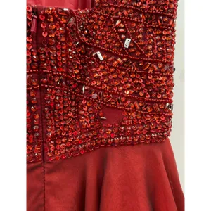 Sherri Hill‎ Red Halter Fit & Flare Cocktail Dress Women's Size 2 Beaded Formal thumbnail 7