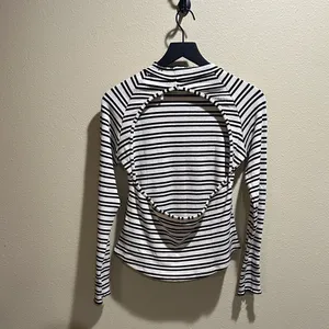 Free People Black and White Striped Long Sleeve shirt | Size Large thumbnail 4