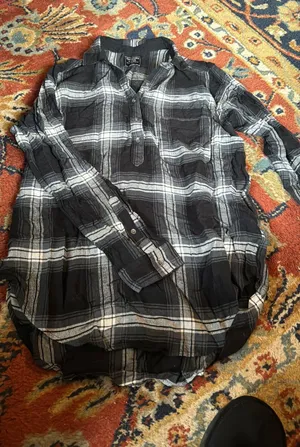 Abercrombie And Fitch Tunic Length Flannel In Black Grey Plaid thumbnail 6