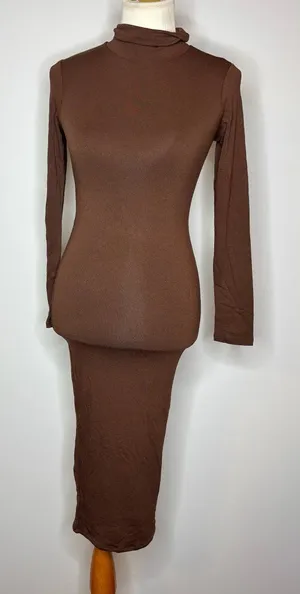 Naked Wardrobe - Brown Turtleneck Long Sleeve Dress thumbnail 1