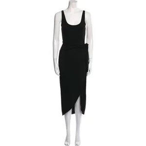 Reformation Black Wrap Midi Dress Tie Waist Sustainable Lyocell Stretch Size S thumbnail 12
