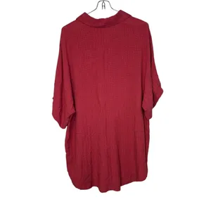 BKE Women Top Shirt Button Front Collar Pocket Short Sleeve Oversized Red‎ Small thumbnail 7