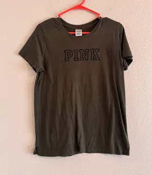 Victoria's Secret PINK Olive Green Short Sleeve Logo Tee thumbnail 1