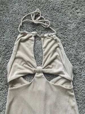 Fiestar Beige Cutout Halter Mini Dress thumbnail 3