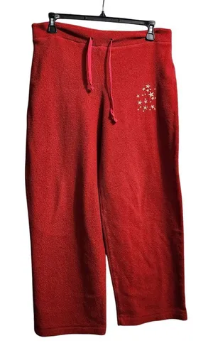 Red Fleece Lounge‎ Pants with Embroidered Stars Drawstring Casual M thumbnail 1