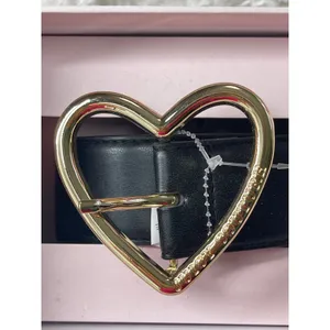 Juicy Couture Black Belt Heart shaped Buckle Gold Tone Adjustable Size M/L NEW thumbnail 6