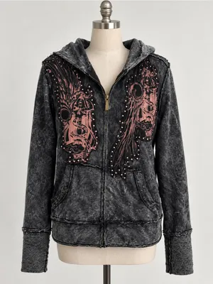 Deceiver Graphic Zip Hoodie Sweater L Black Distressed Y2K Gothic Grunge thumbnail 2