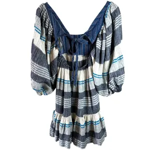 Free People All Lined Up Striped Boho Peasant Milkmaid Dress Open Back XS thumbnail 6