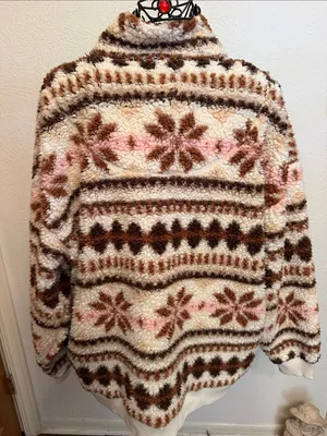Aerie 🐏🐏🐏BOGOHO🐏🐏🐏 Cozy Cream and Brown Sherpa Quarter-Zip Sweater -Large thumbnail 9