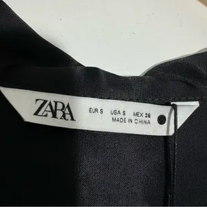 Zara Black Satin Blouse Embellished Jeweled Wide Cuffs Small Elegant Minimalist‎ thumbnail 9