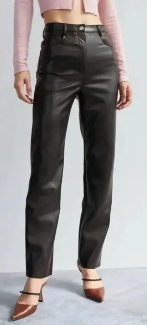 NEW Aritzia Wilfred Melina Tall Black Faux Leather Pants Women’s 6 thumbnail 1