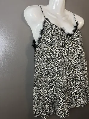 Mi Ami Tank Top Womens Small Black White Leopard Print Lace Cami Shirt thumbnail 2