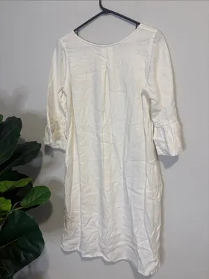 Cream linen Mini Dress with Ruffle 3/4 Sleeves thumbnail 5