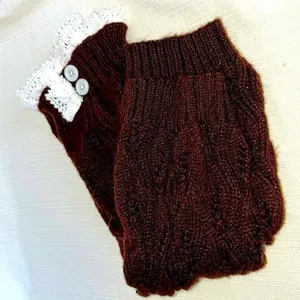 Boot Socks Brown and Cream Cozy Soft & Warm with Ruffle & Button Detail thumbnail 2