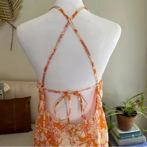 J. CREW Tie Front 100% Cotton Poplin Midi Loose Fit Dress in Orange Floral Small thumbnail 9