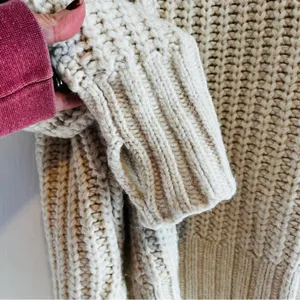Aerie Cream Chunky Knit Crew Neck Sweater XS Oversized thumbnail 4