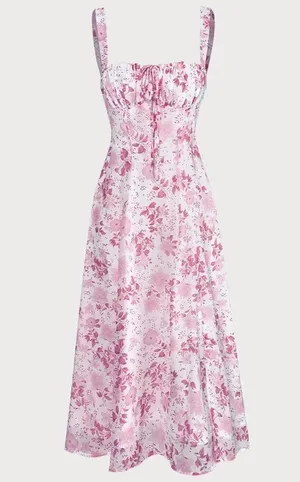 RIHOAS The Pink Square Neck Floral Ruched Midi Dress 15 thumbnail 6
