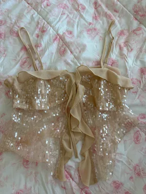 Sequin front tie top Gold thumbnail 1