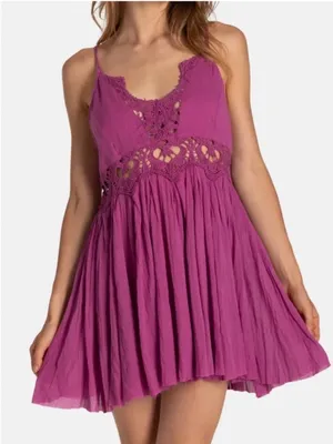 NWOT Free People Ilektra Lace Accent Cotton Slip Dress In Dahlia Mauve Size XL thumbnail 2