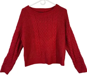 Abercrombie Fitch Red Cable Knit Sweater Women Medium Cozy Warm‎ Winter Holiday thumbnail 1