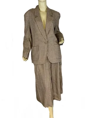 Vintage 1980'S Jh Collectibles Brown, Tan & Blue Plaid Wool Blend Skirt Set (8) thumbnail 2