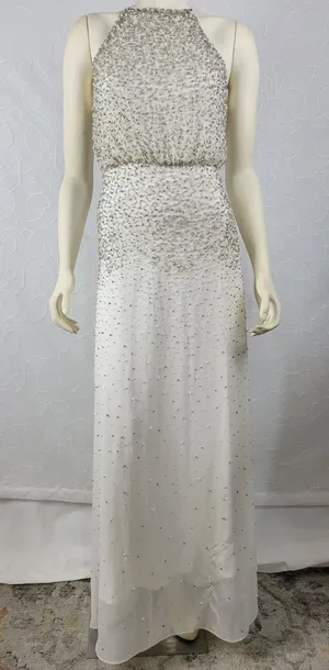 Anthropologie Womens Dress Sz S White Silver Rian Beaded Embellished Halter Maxi thumbnail 1