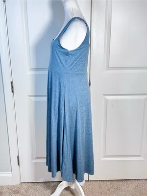 Quince Flowknit Breeze Dress L Blue Midi Fit & Flare Pockets Soft Stretch Travel thumbnail 5