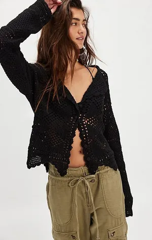 NWT Free People We The Free Friend Of A Friend Crochet Sweater Small Black thumbnail 1