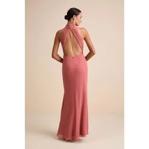 NWT Lulus Lavinia Rusty Rose Mock Neck Backless Maxi Dress Bridesmaid Gala Sz XL thumbnail 3