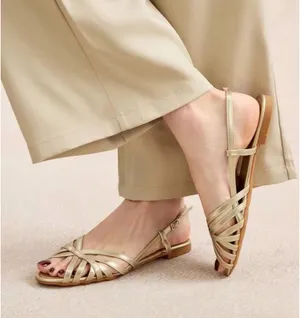 Gold Flat Strappy Sandals Size 7 thumbnail 1