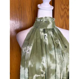 Anthropologie Sage Green Abstract Floral High Neck Open Back Halter Top Size M thumbnail 4
