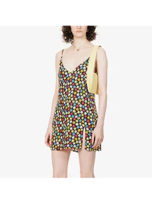 Reformation Marlow Danica Floral Mini Dress Side Slit Retro Womens Size S thumbnail 8