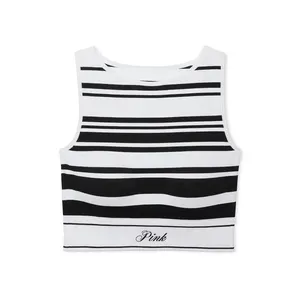 PINK Victoria’s Secret Striped Ribbed Crop Bralette Top Built-In Padding Size M‎ thumbnail 2