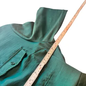 Lucky Brand Jewel Green Satin Shirt Dress XL Utility Long Sleeve Midi Pockets thumbnail 9