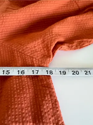 NWT‎ Never a Wallflower High Neck Dress Orange Seersucker Ruffle Puff Sleeve thumbnail 8