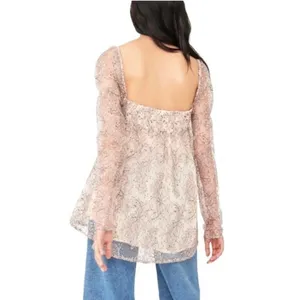Free People Heavenly‎ Lace Tunic Top in Champagne Toast Size L New thumbnail 9