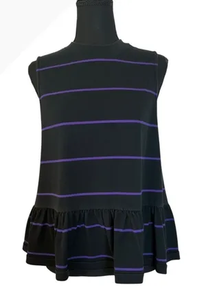 Anthropologie Black Sleeveless Peplum Top with Purple Stripe thumbnail 1