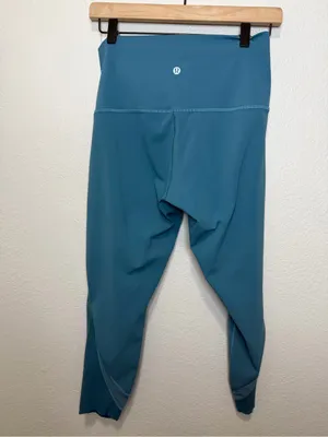 Lululemon Wunder Under Crop HR Roll Down Scallop Luxtreme Leggings 8 Teal thumbnail 4