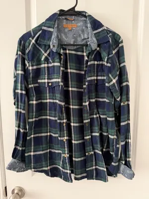 JACHS Girlfriend Green Navy Plaid Button-Down Shirt thumbnail 1