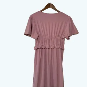 Lulus 100% Cotton Midi Dress Women's M Mauve Flutter Sleeve Smocked Waist V Neck thumbnail 10