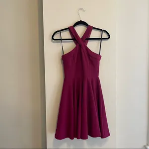 Lulu's The Way You Look Tonight Magenta Halter Skater Dress Size XS thumbnail 2