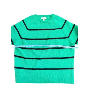 Evereve Thea Green Black Striped Crewneck Sweater Womens Medium Raglan Knit thumbnail 5