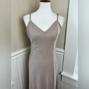 Birdy Grey Jay Crepe Maxi Dress Taupe V-Neck Side Slit Size Medium Bridesmaid thumbnail 8