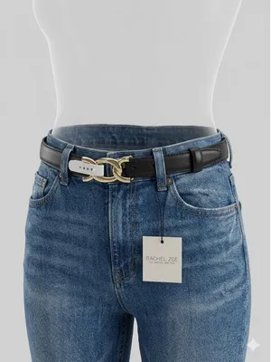 Rachel Zoe‎ Black Leather Belt High Shine Gold Interlocking Chain Link L NWT thumbnail 1