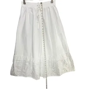 Moon River Eyelet Midi Skirt M White Cotton Floral Embroidery Feminine Boho Chic thumbnail 7