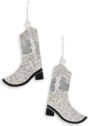 Nordstrom Leith Cowboy‎ Boot Drop Earrings - Silver Tone - NWT thumbnail 1