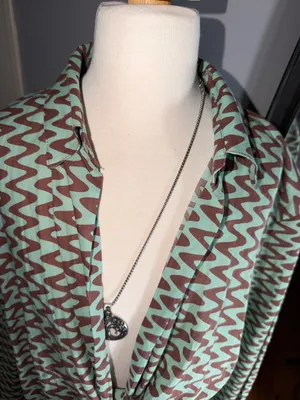Zara 100% Cotton Mint Green & Black Chevron Tie-Front Long Shirt thumbnail 6