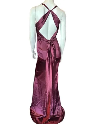 Monvelli Elegant Halter Satin Floor Mermaid Prom Gown Wine Size 2 NWT thumbnail 4