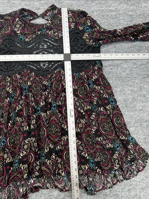 Free People Boho Lace-Panel Floral Tunic Top in Black, Burgundy, Teal thumbnail 6