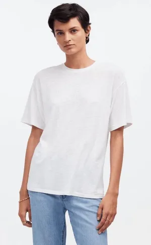 Madewell Linen-Blend Crewneck Oversized Tee White M thumbnail 1